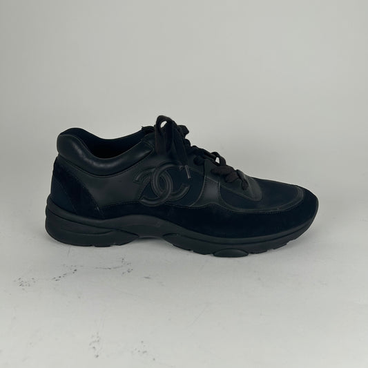 Chanel Triple Black Leather Trainers Size 11