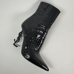 Saint Laurent Black Croc Embossed 'Opyum'  Ankle Boot Size 40