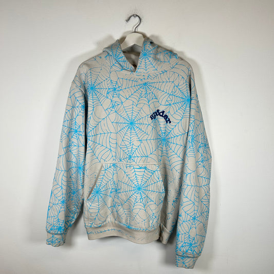 Sp5der Blue All Over Print Hoodie Size L