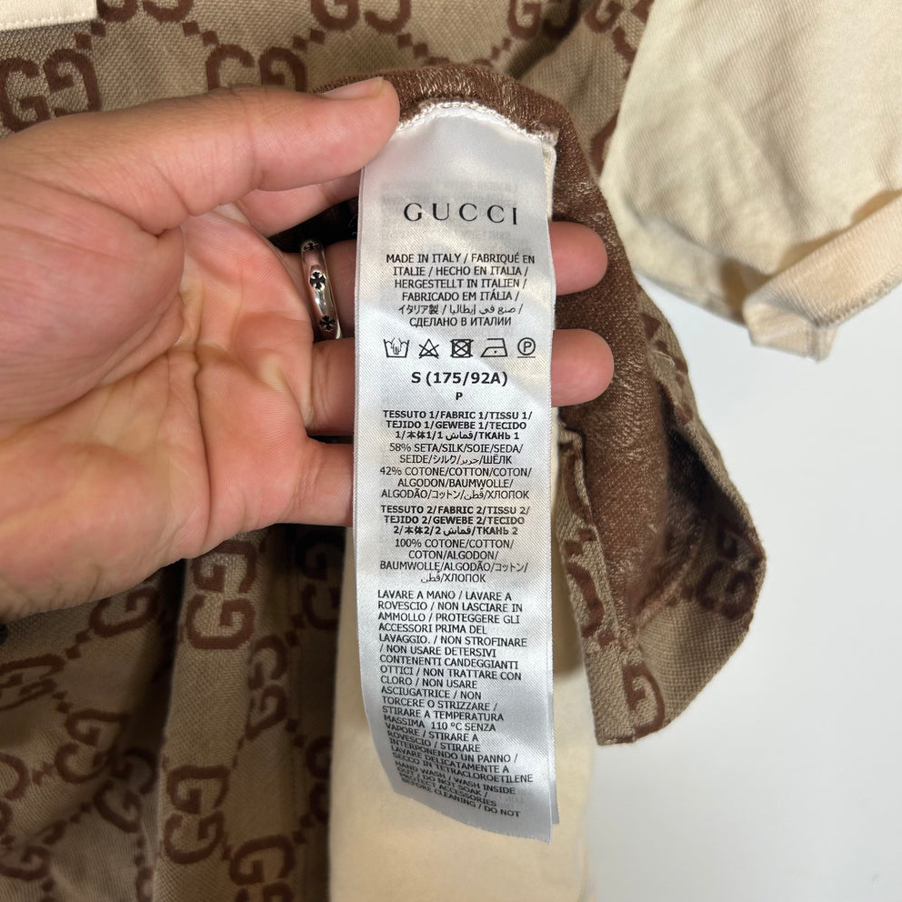 Gucci Brown/Cream GG Polo Size S