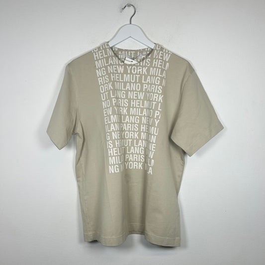 Helmut Lang Tan Neck Logo Tee Size M