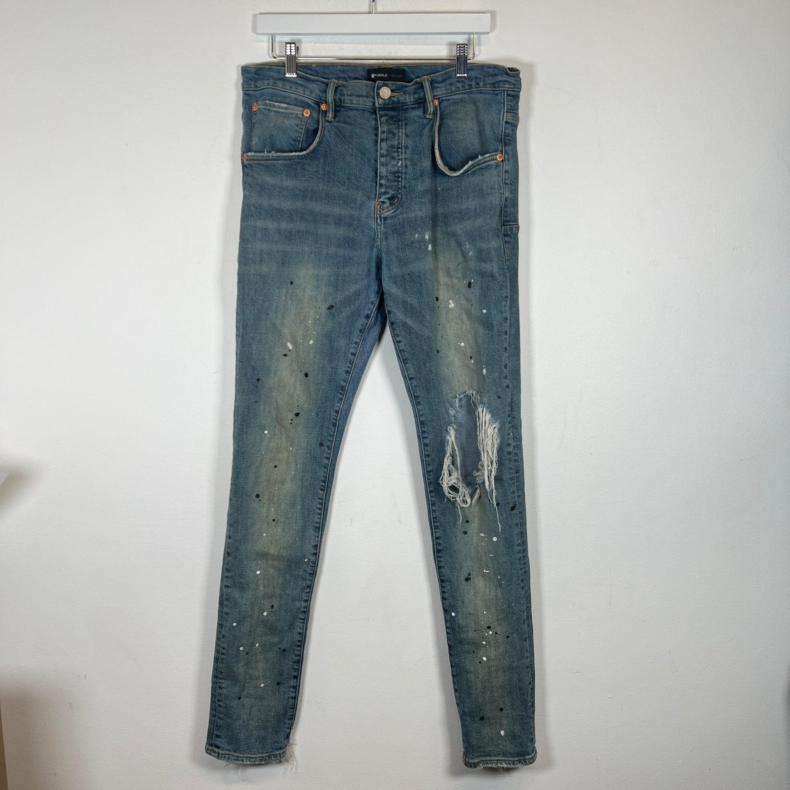 Purple Lightwash Paint Splatter Jeans Size 34