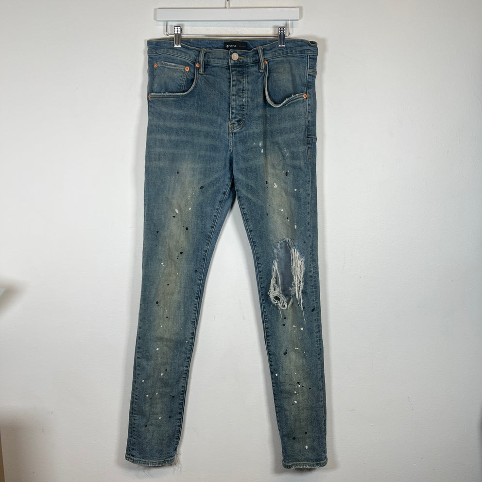Purple Lightwash Paint Splatter Jeans Size 34