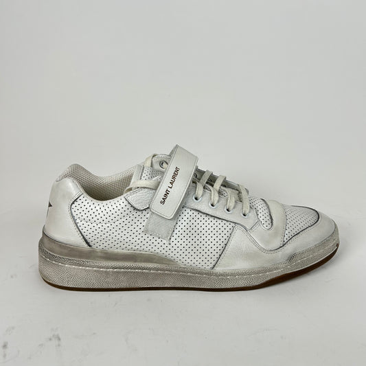 Saint Laurent White SL24 Distressed Low-Top Sneaker Size 45