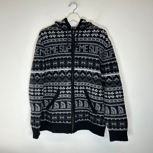 Supreme x TNF Black Knit Wool Zip-Up Hoodie Size L