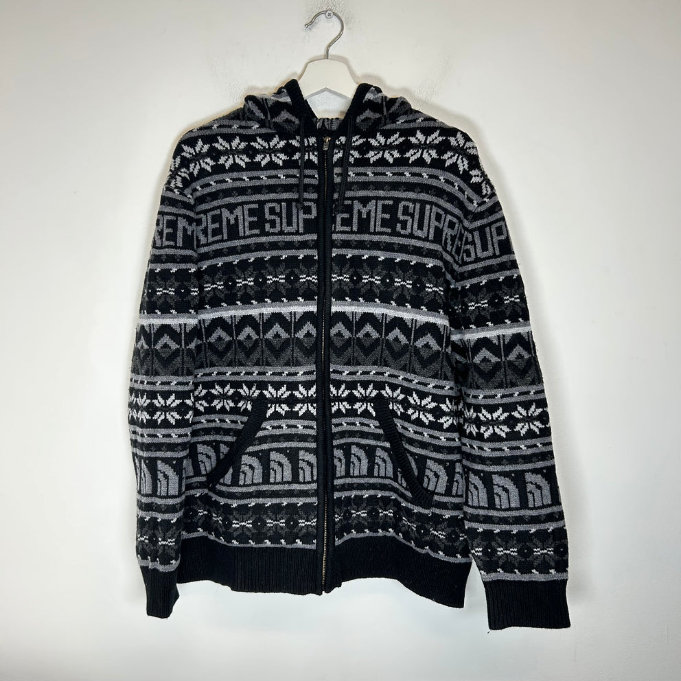 Supreme x TNF Black Knit Wool Zip-Up Hoodie Size L