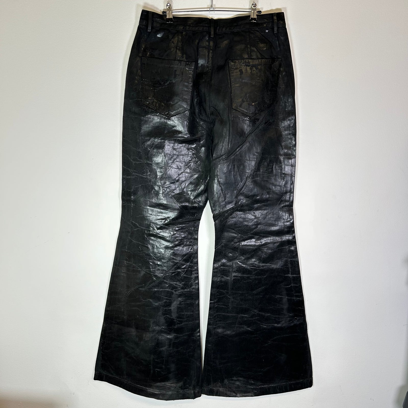 Rick Owens Waxed Crackled-Effect Bolan Bootcut Jeans