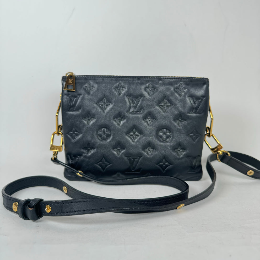 Louis Vuitton Black Lambskin Embossed Coussin BB Bag