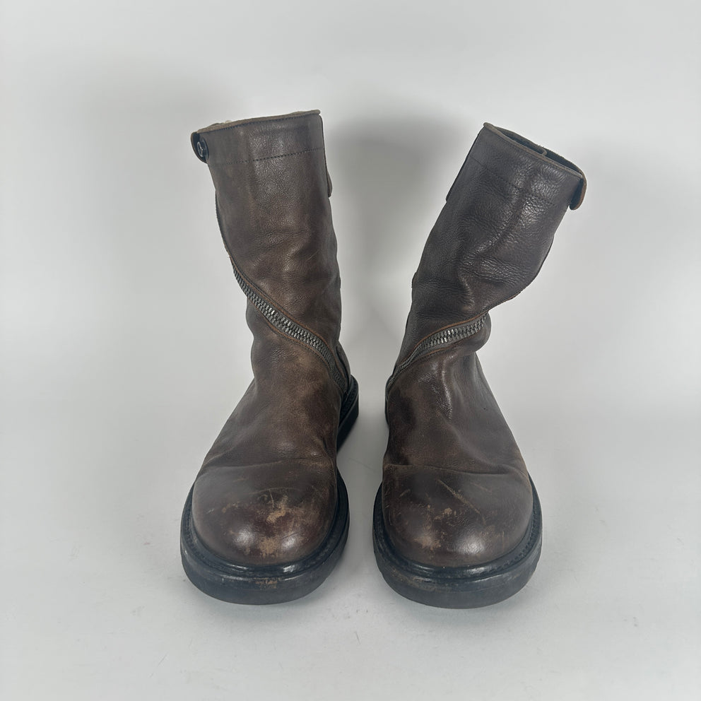 Rick Owens Spiral Cut Brown Leather Boots Size 41