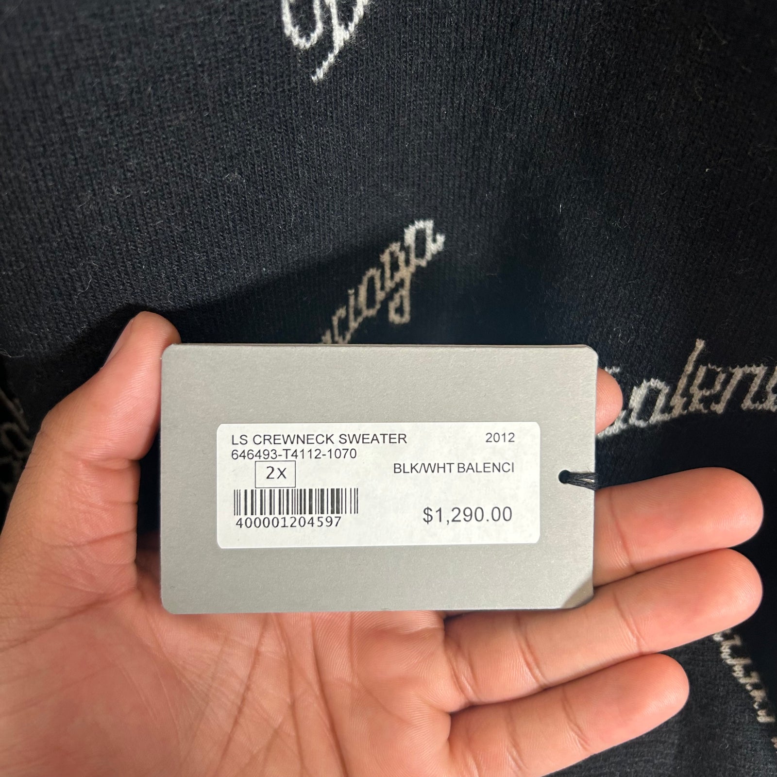 Balenciaga Black Wool Script Logo Sweater Size XXL