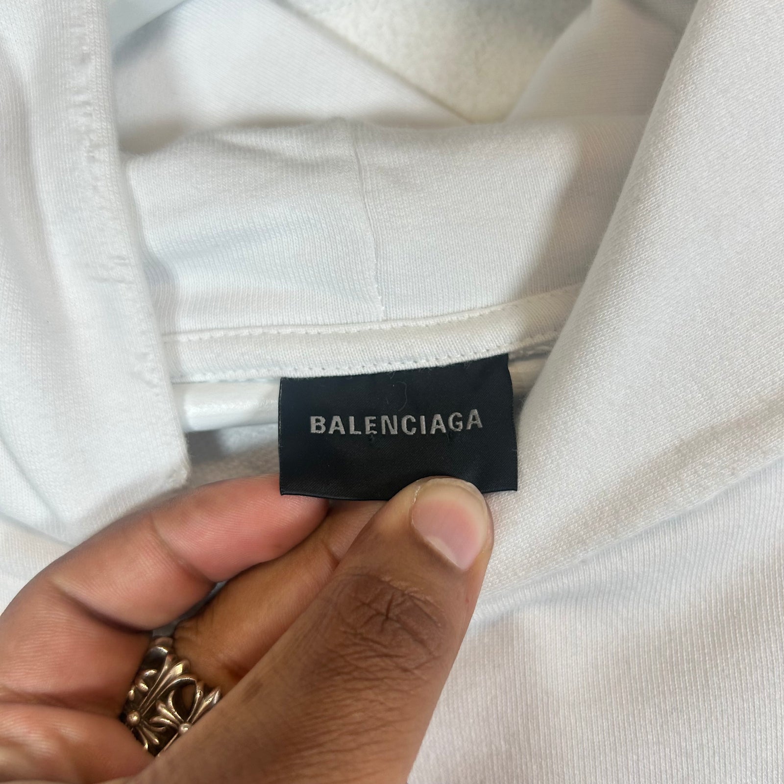 Balenciaga White BB Hand Drawn Logo Hoodie Size M