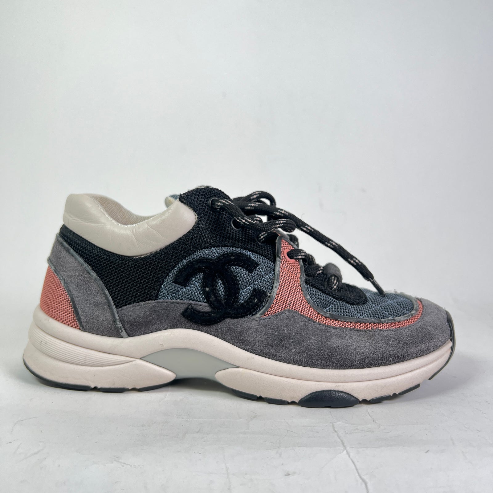 Chanel Grey/Pink Interlocking CC Runners