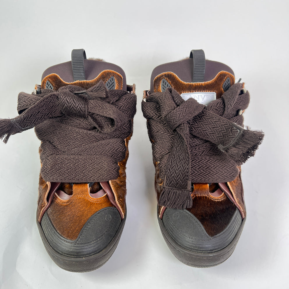 Lanvin Brown Ponyhair Curb Sneaker