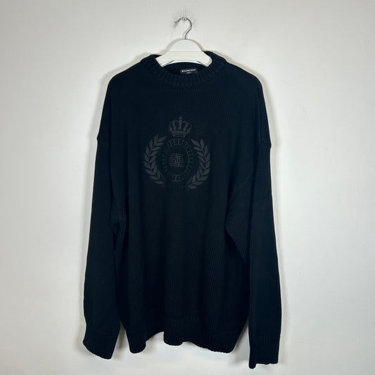 Balenciaga Black BB Laurel Crown Logo Knit Sweater Size XL