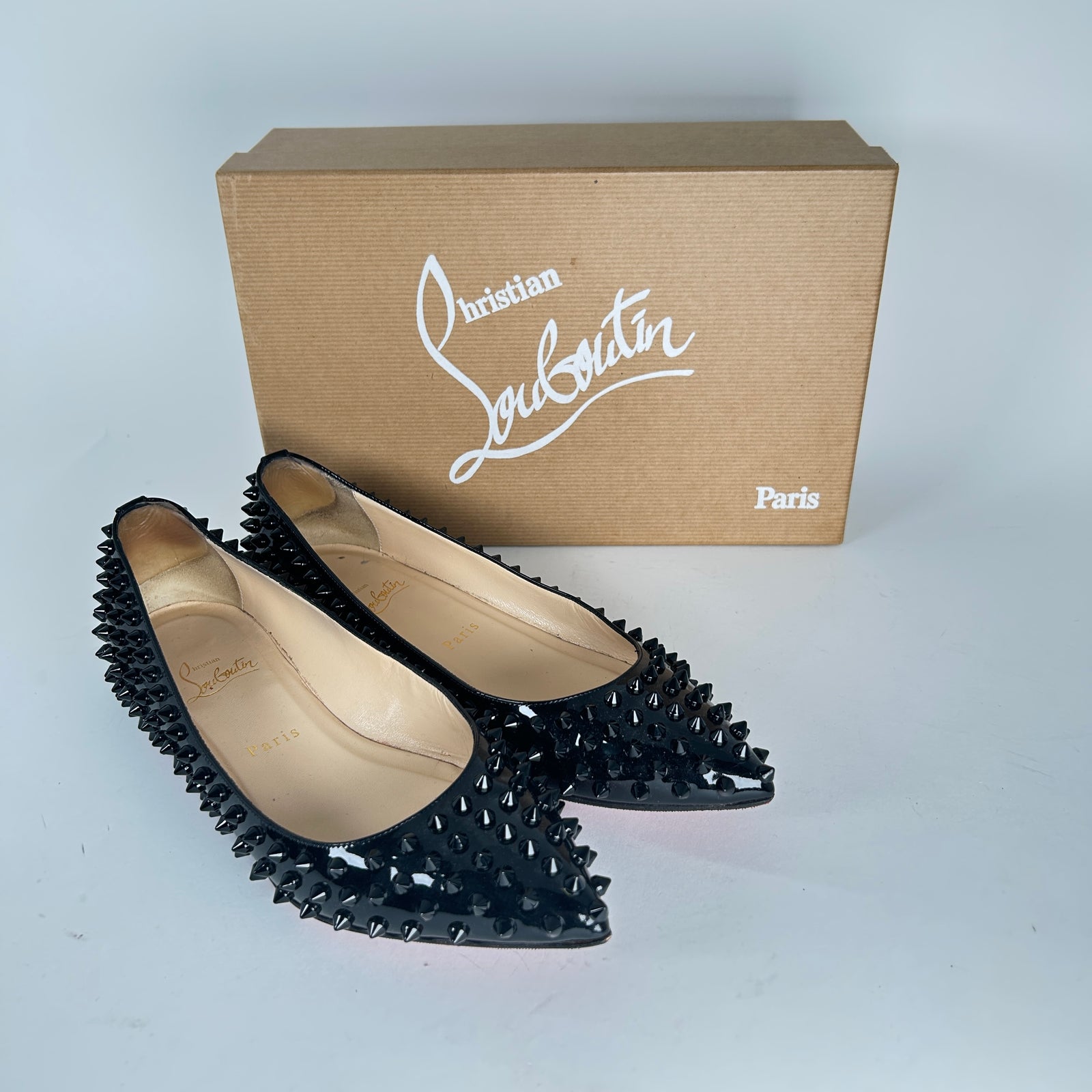 Christian Louboutin Black Patent Studded Flats Size 38