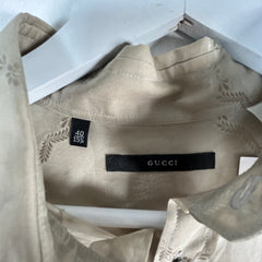 Gucci Sheer Leaves Tan Button Up Shirt Size M
