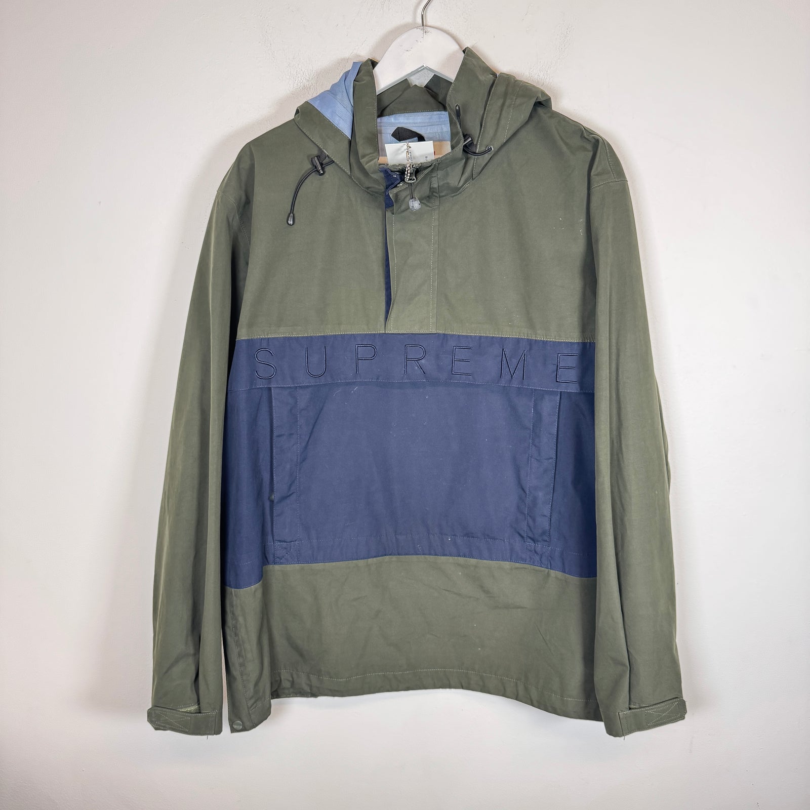 Supreme Olive/Blue Taped Seam Pullover Size L