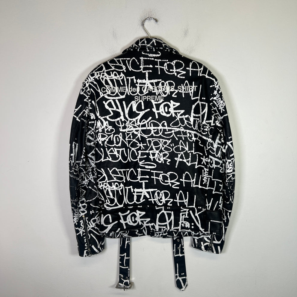 Supreme x Comme Des Garcons SHIRT x Schott Painted Perfecto Leather Biker Jacket Size L