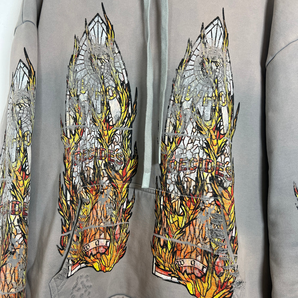 Who Decides War Grey Faded Glass Distressed Hoodie Size L