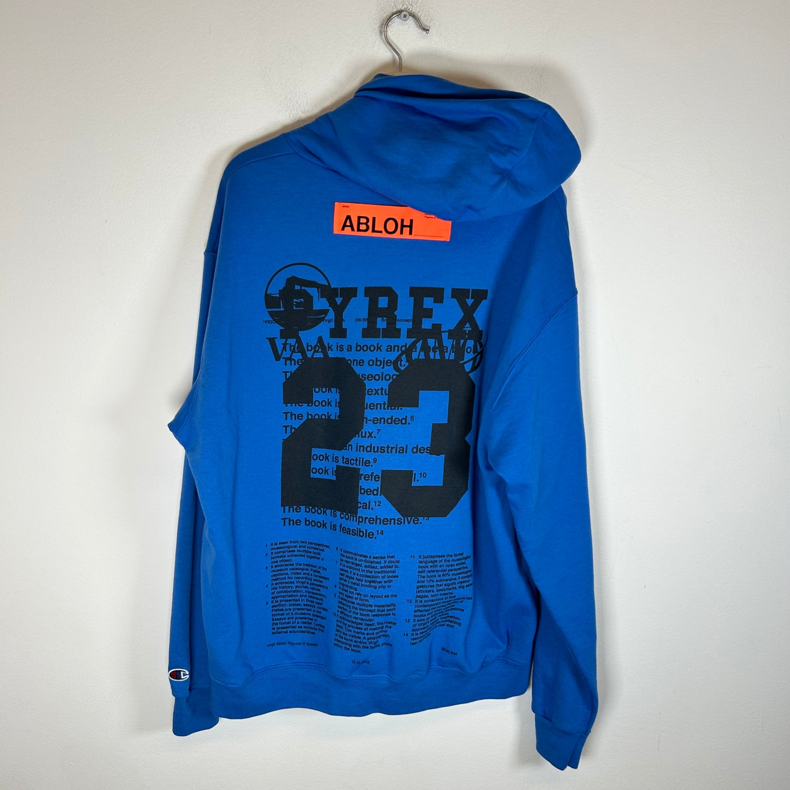 Virgil Abloh Blue 'Figures Of Speech' Pyrex Hoodie Size XL
