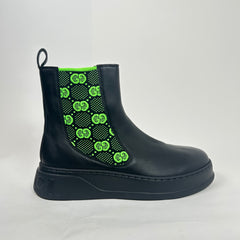 Gucci Black/Green Elastic Chelsea Boot Size GG 8.5