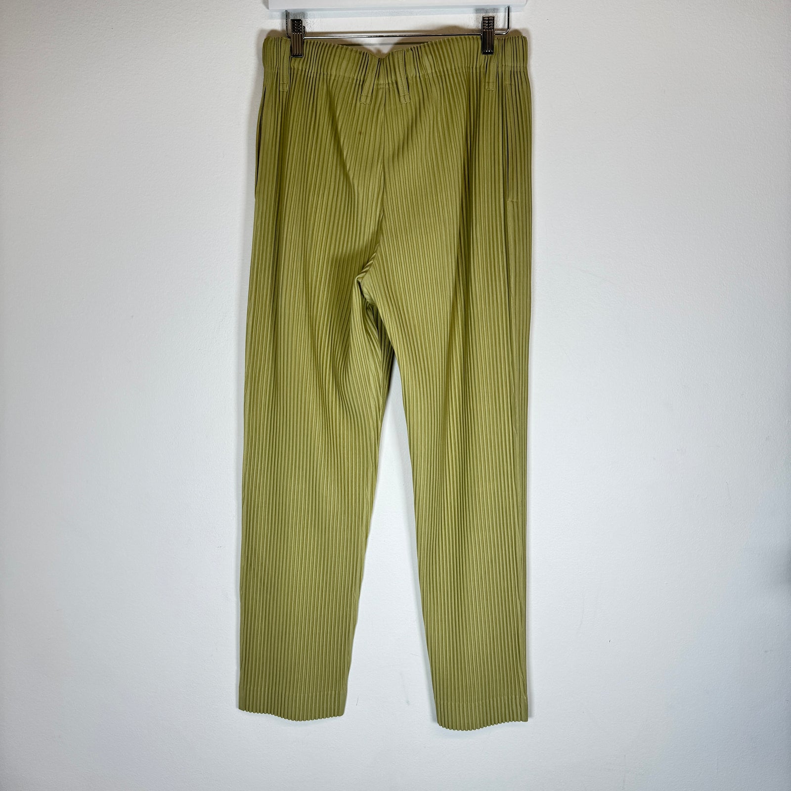 Homme Plisse Issey Miyake Yellow-Green Pleated Trouser Size 3