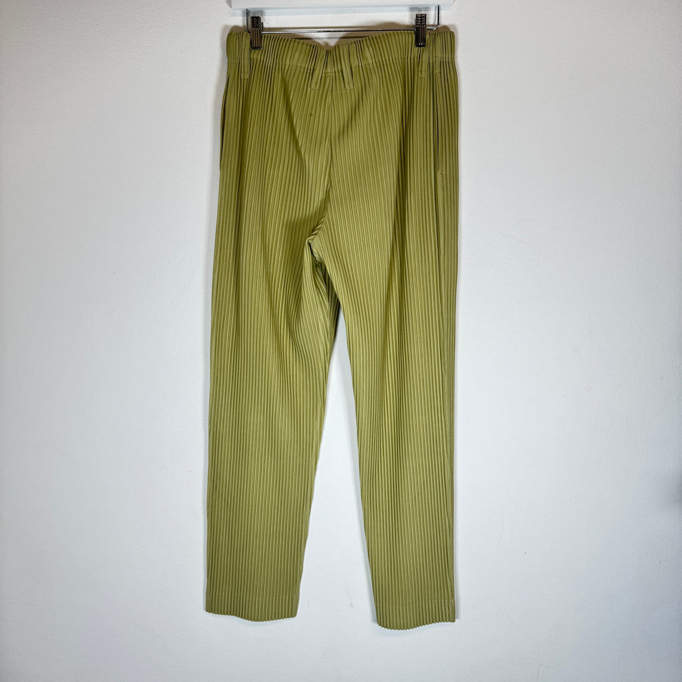 Homme Plisse Issey Miyake Yellow-Green Pleated Trouser Size 3