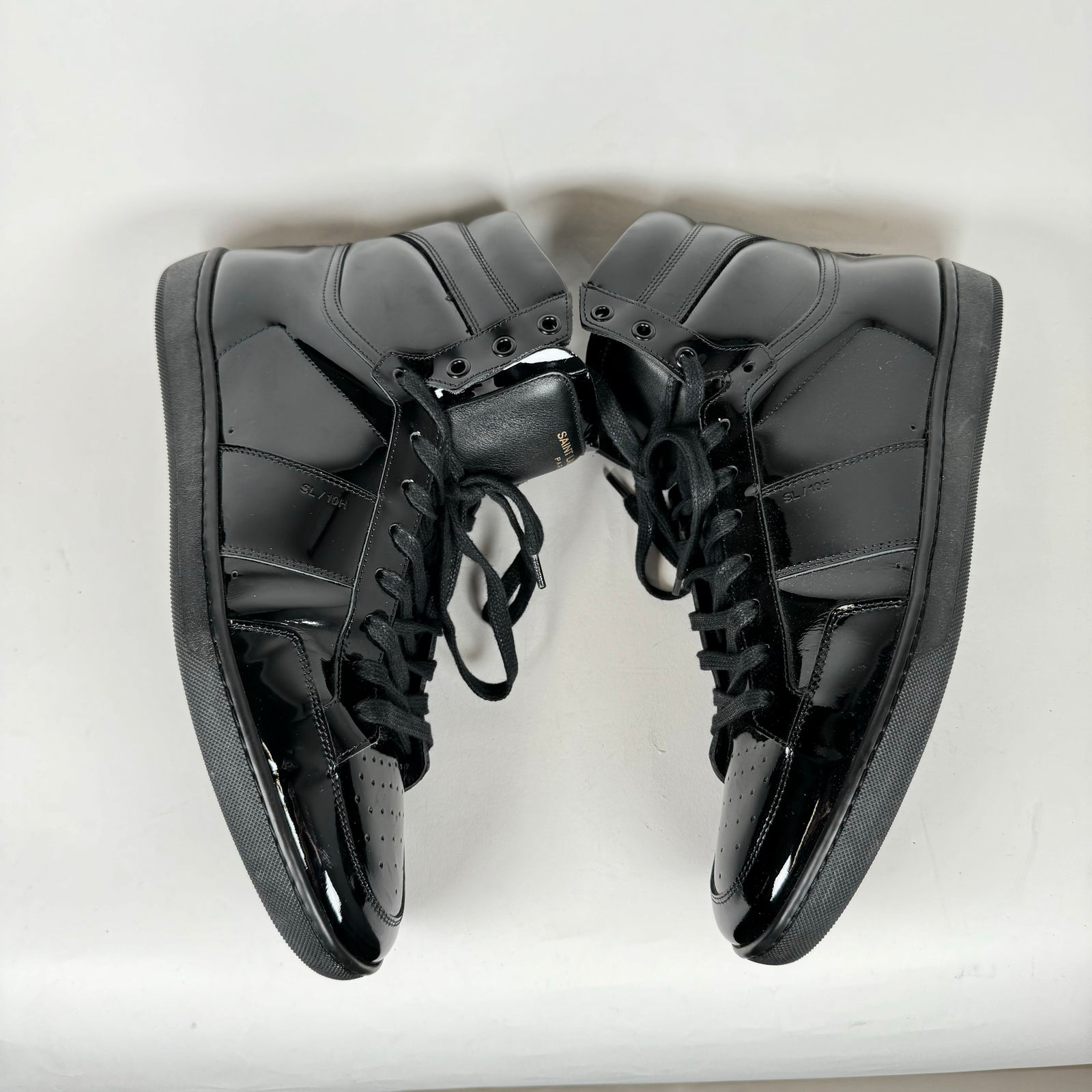 Saint Laurent Black Patent Leather SL/10H Sneakers Size 45