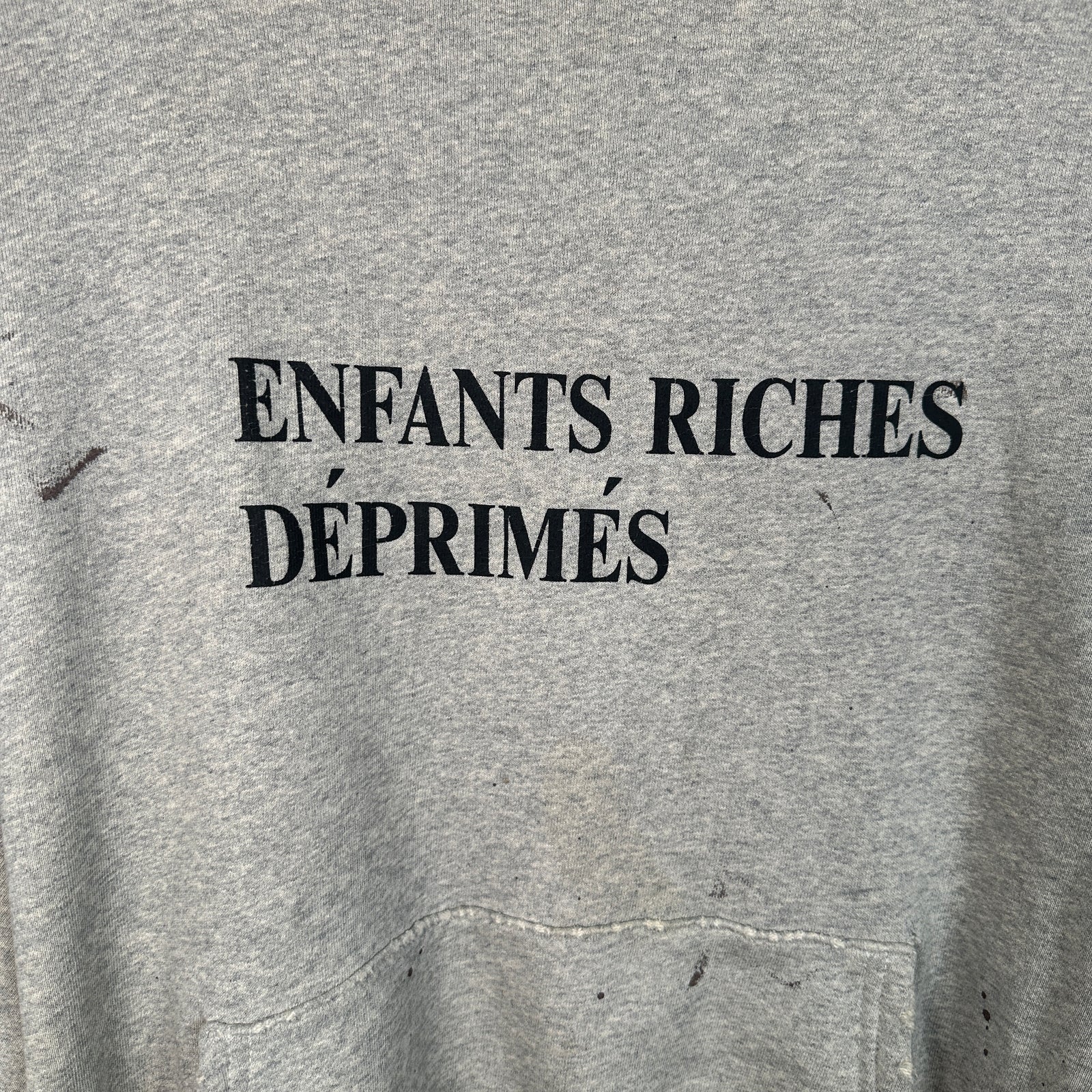 Enfant Riches Deprimes Grey Distressed Logo Hoodie Size XL