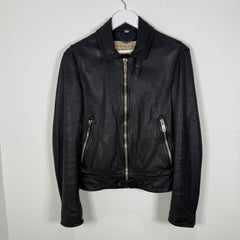 Burberry Brit Navy Leather Zip-Up Jacket Size S