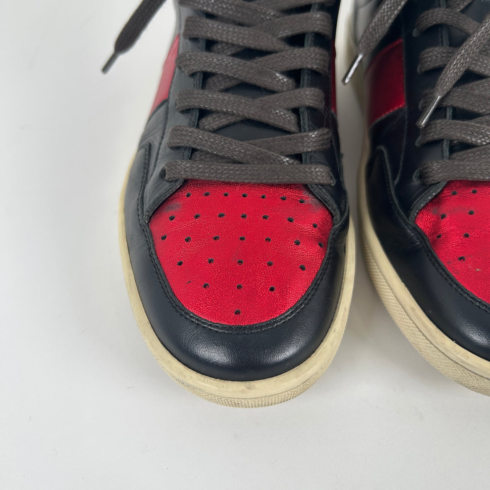 Saint Laurent Black/Red Metallic SL/10 Hightop Sneaker Size 7