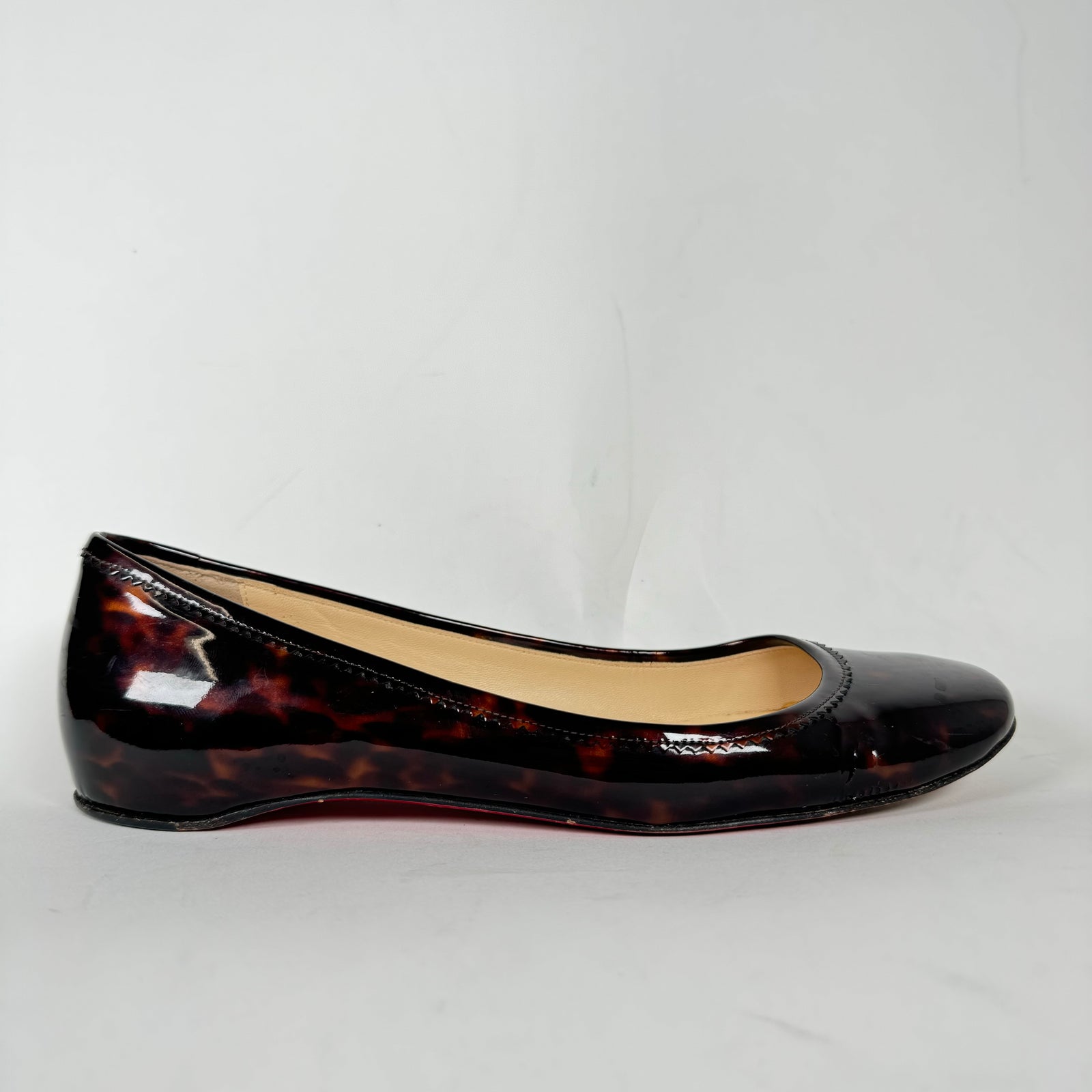 Christian Louboutin Tortoise Patent Square Toe Ballet Flats Size 38