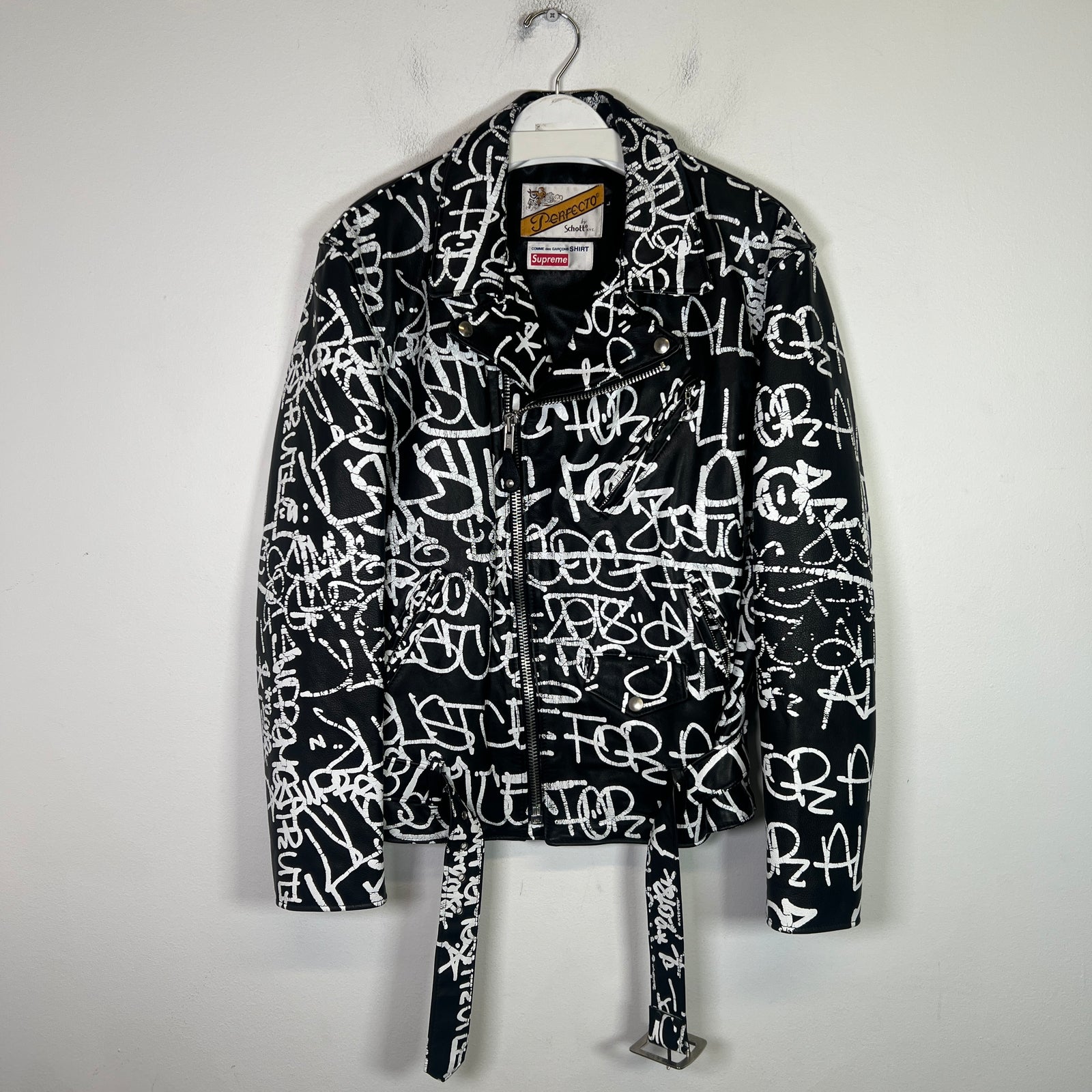 Supreme x Comme Des Garcons SHIRT x Schott Painted Perfecto Leather Biker Jacket Size L
