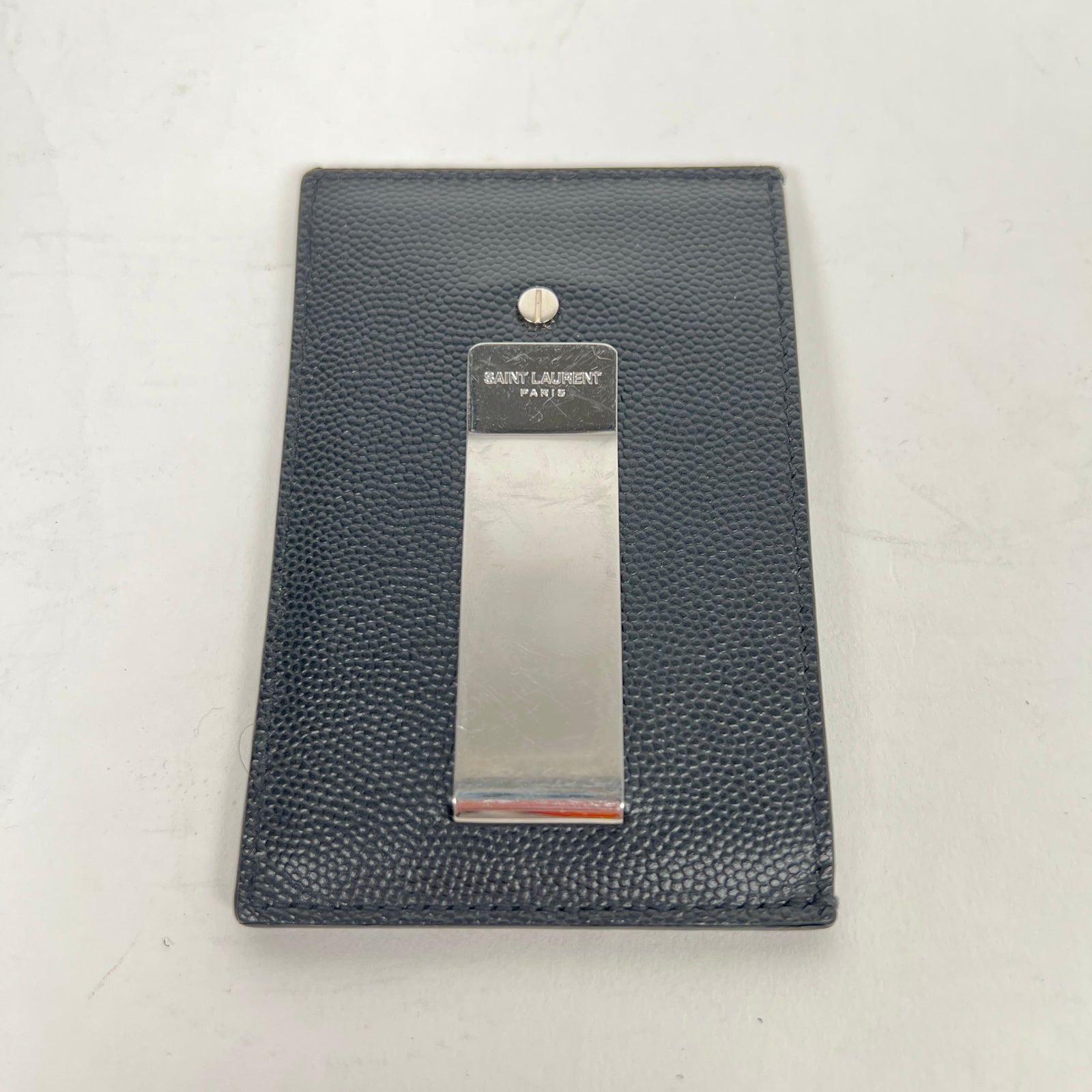 Saint Laurent Black Grain Leather Card Holder With Clip