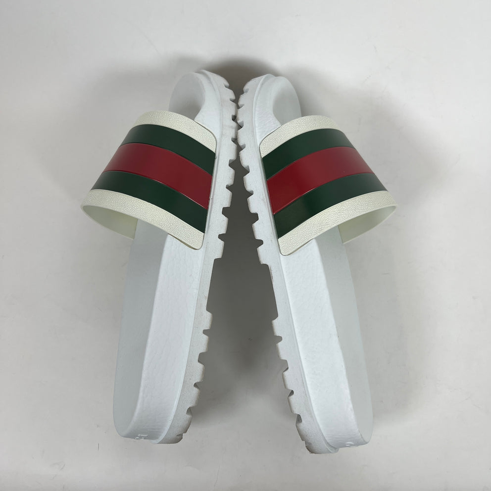 Gucci White Web Slide Sandals Size GG 10