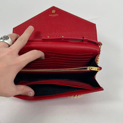 Saint Laurent Wallet Chain Matelasse Chevron Red