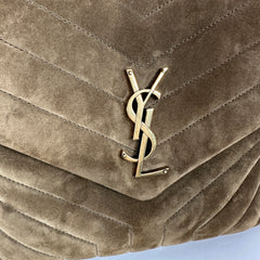 Saint Laurent LouLou Khaki Medium Suede Flap Shoulder Bag