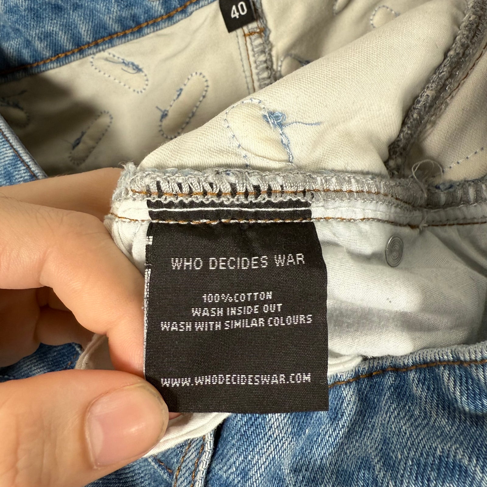 Who Decides War Blue 'Thread Plate' Denim Jeans Size 40