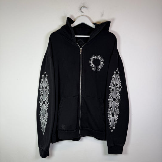 Chrome Hearts Horseshoe Floral Cross Zip-Up Hoodie