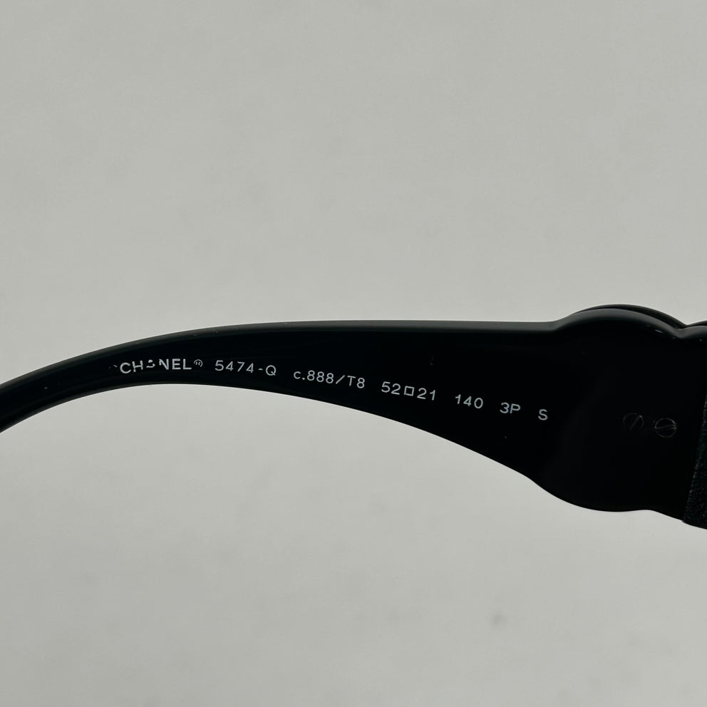 Chanel Black Acetate Calfskin Polarized Square Sunglasses