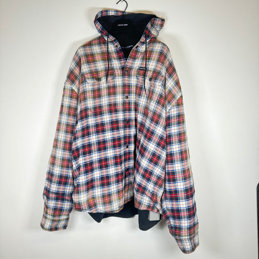 Balenciaga Red Hooded Flannel Jacket Size L