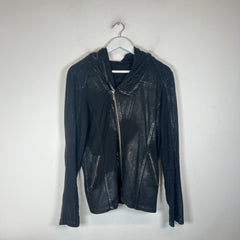 14th Addiction Black Waxed Asymmetrical Zip-Up Hoodie Size 1