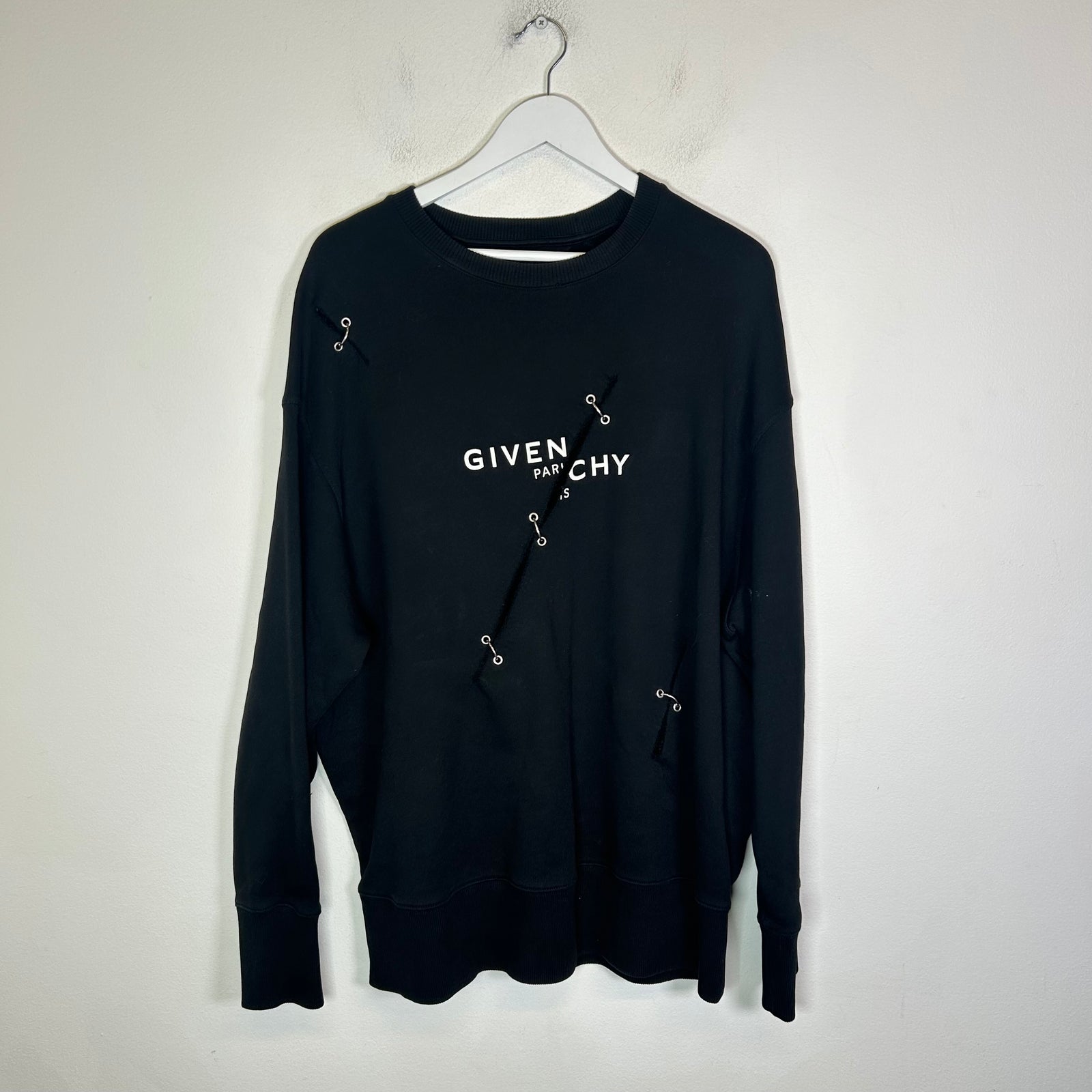 Givenchy Black Distressed Rings Oversized Crewneck Size XS