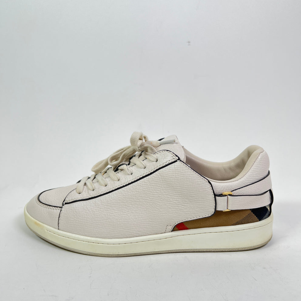 Burberry White Check Leather Low-Top Sneaker