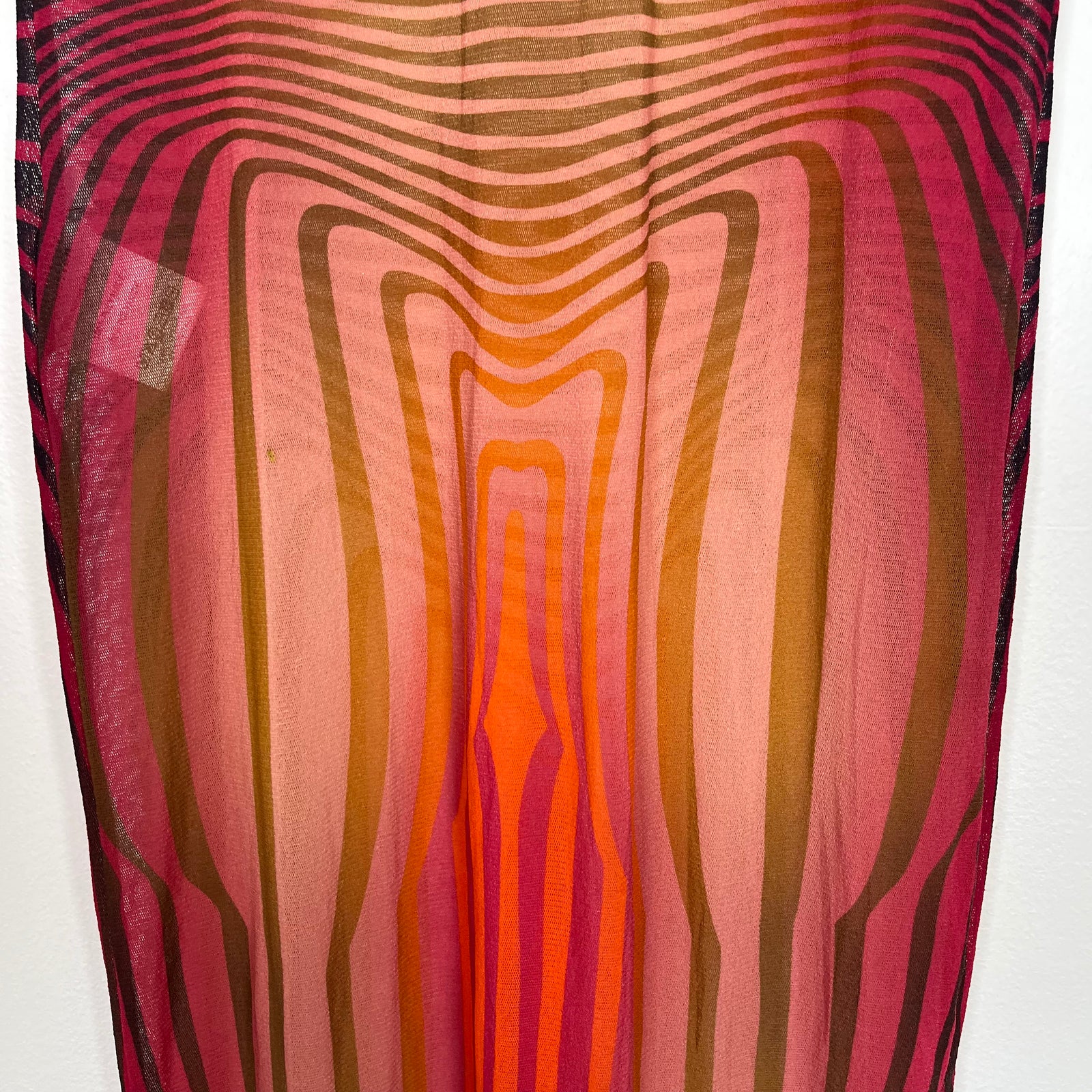 Jean Paul Gaultier Morphing Stripes Mesh Long Dress Size M