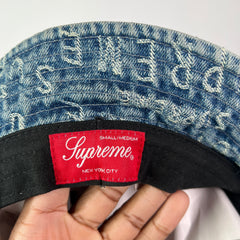 Supreme Warp Jacquard Logo Blue Denim Bucket Hat