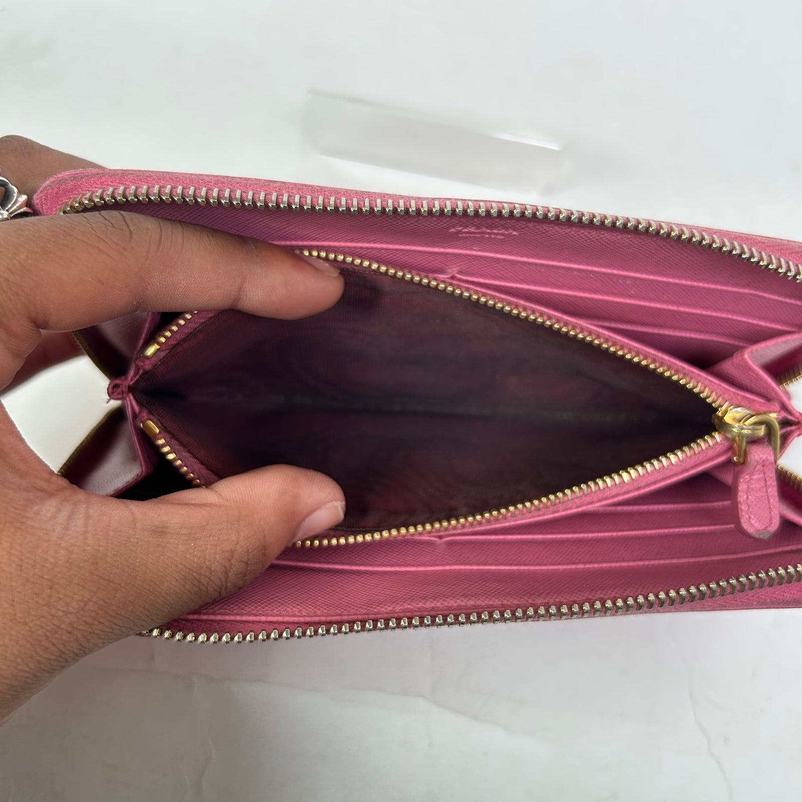 Prada Pink Saffiano Zip-Around Wallet