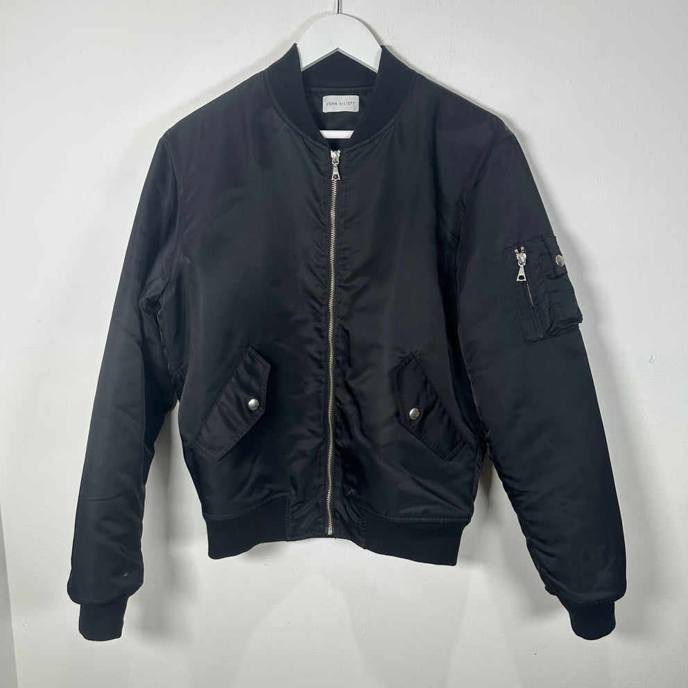 John Elliott Black Nylon Bomber Jacket Size S