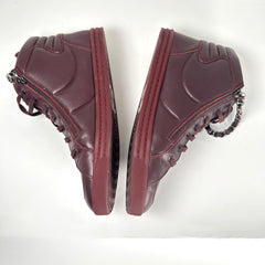 Chanel Burgundy 'CC' Lambskin Hightop Sneakers Size 43