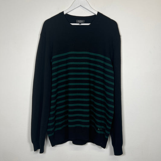 APC Black/Green Striped Knit Sweater